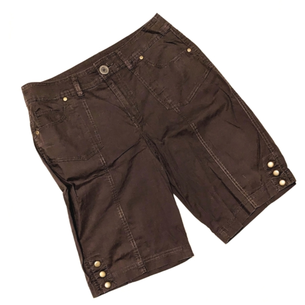 Kim Rogers Cargo Bermuda Shorts Brown Lightweight Snap Details Cotton Sz 8 Long